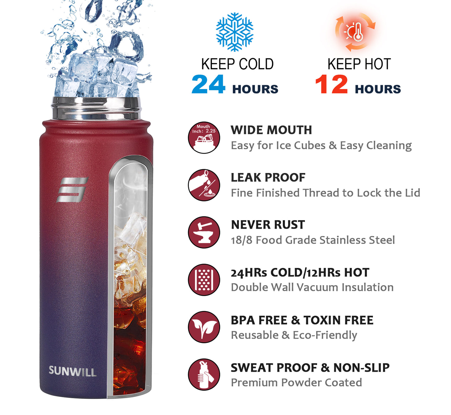 18oz Insulated Water Bottle with Straw - Powder Coated Berry Fruit