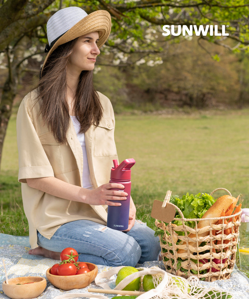 18oz Insulated Water Bottle with Straw - Powder Coated Berry Fruit