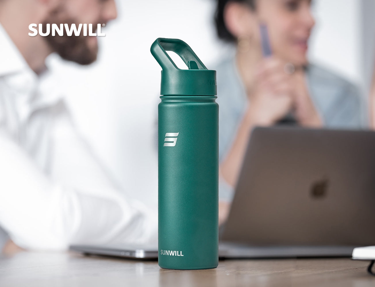 22oz Insulated Water Bottle with Straw - Powder Coated Forest Green