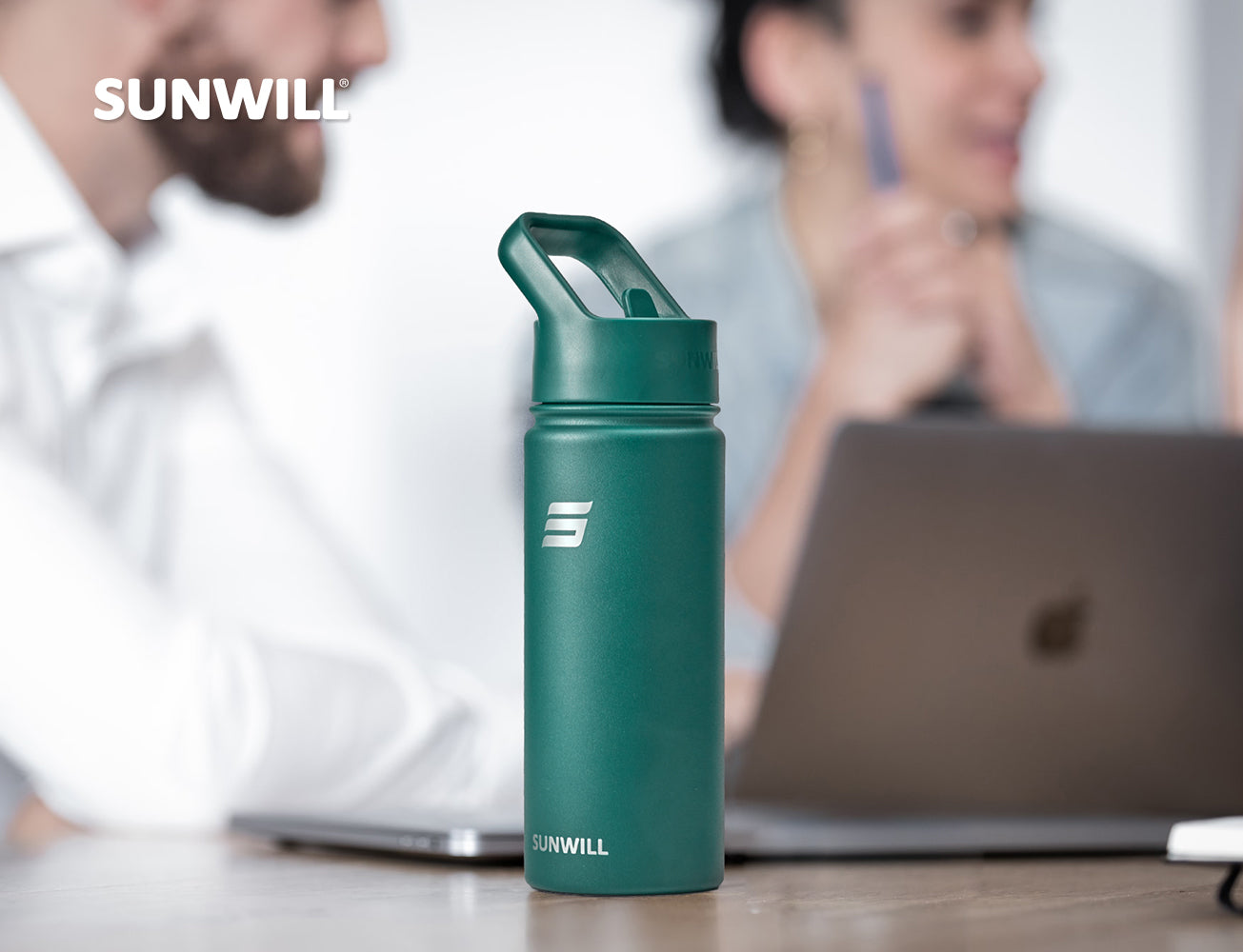 18oz Insulated Water Bottle with Straw - Powder Coated Forest Green