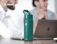 18oz Insulated Water Bottle with Straw - Powder Coated Forest Green