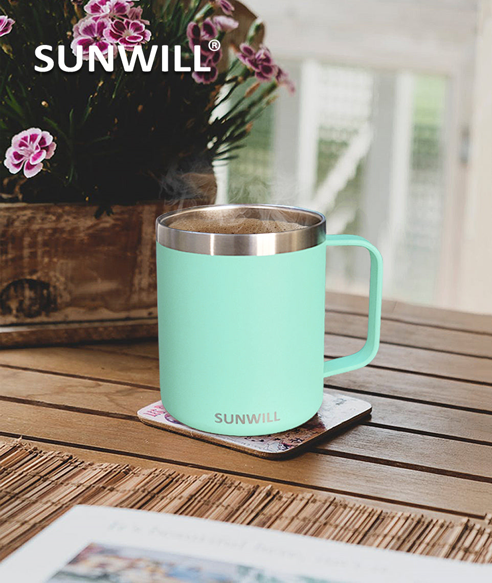 14oz Coffee Mug With Sliding Lid - Powder Coated Mint – SunwillBiz