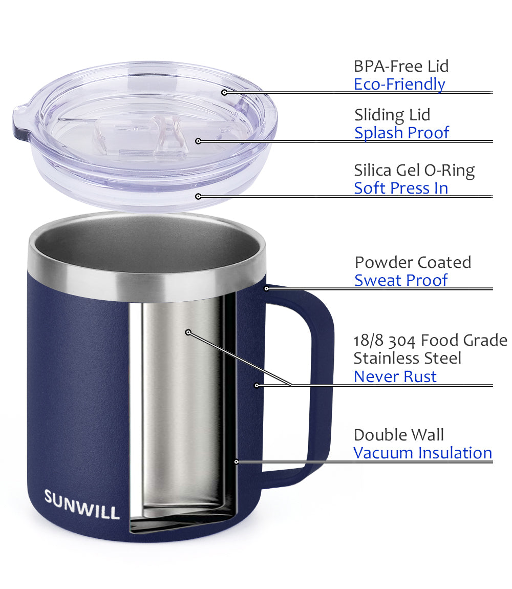 1Pc Stainless Steel Mugs with Lid - Double Wall - Comfortable