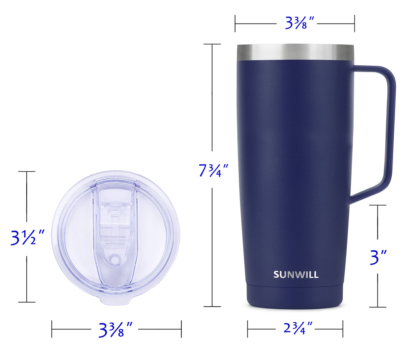 24oz Coffee Travel Mug With Sliding Lid - Powder Coated Navy Blue