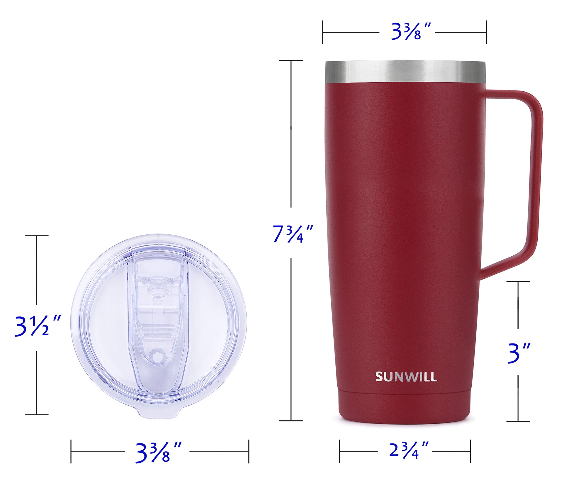 24oz Coffee Travel Mug With Sliding Lid - Powder Coated Wine Red –  SunwillBiz