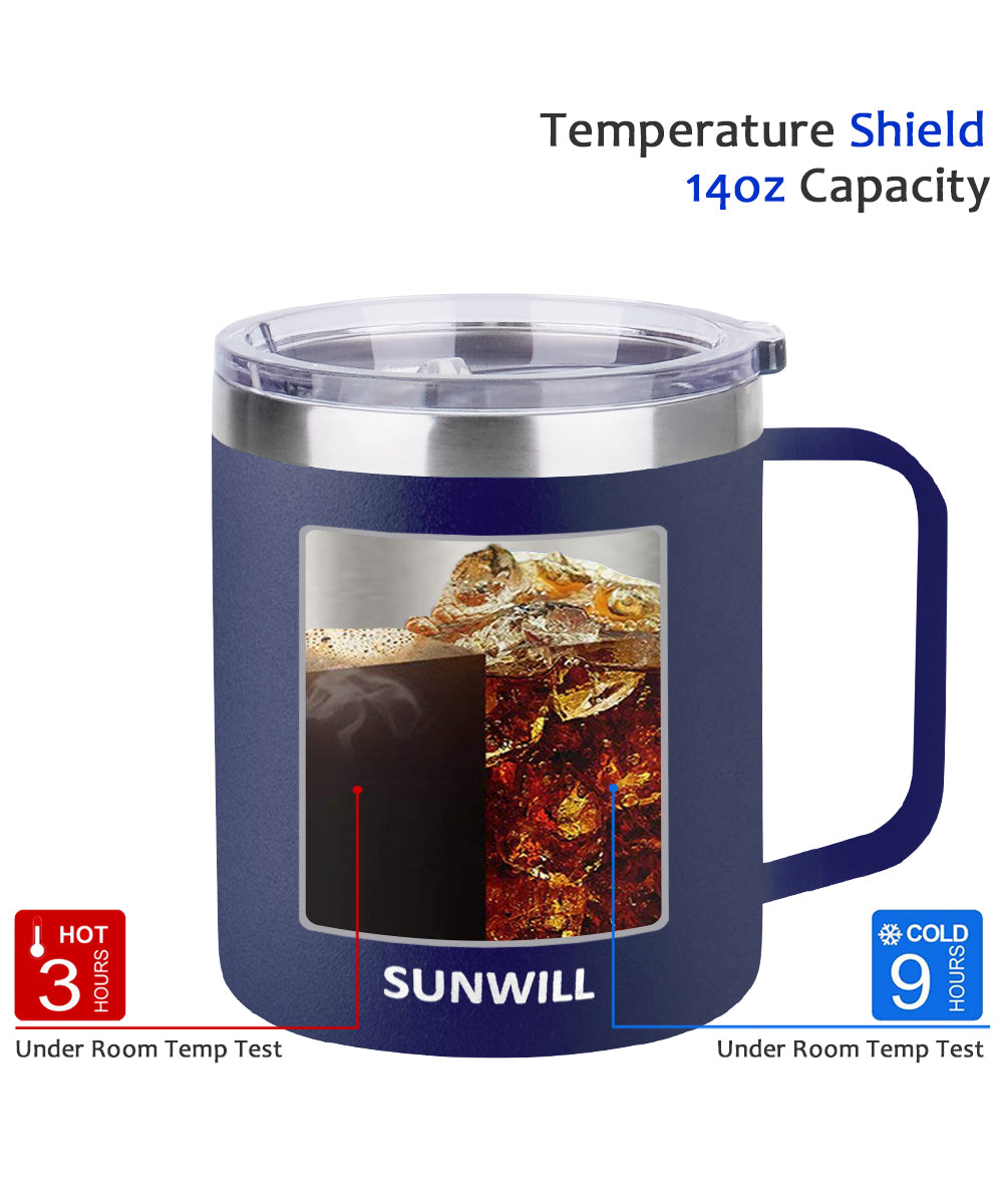 14oz Coffee Mug With Sliding Lid - Powder Coated Navy Blue & Wine Red –  SunwillBiz