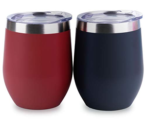 12oz Wine Tumbler With Lid - Navy Blue & Wine Red