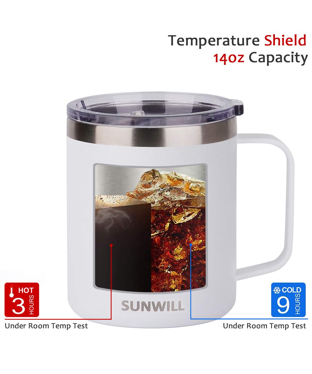 SUNWILL 14 oz Coffee Mug Set of 4, Vacuum Insulated Camping Mug with L