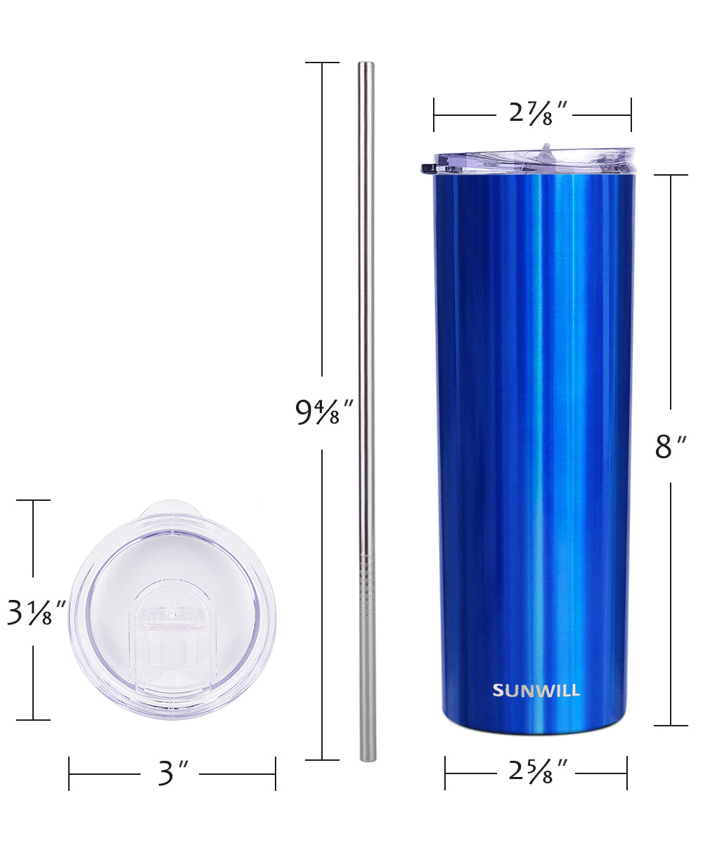 20oz Skinny Tumbler With Straw and Lid - Glass Blue