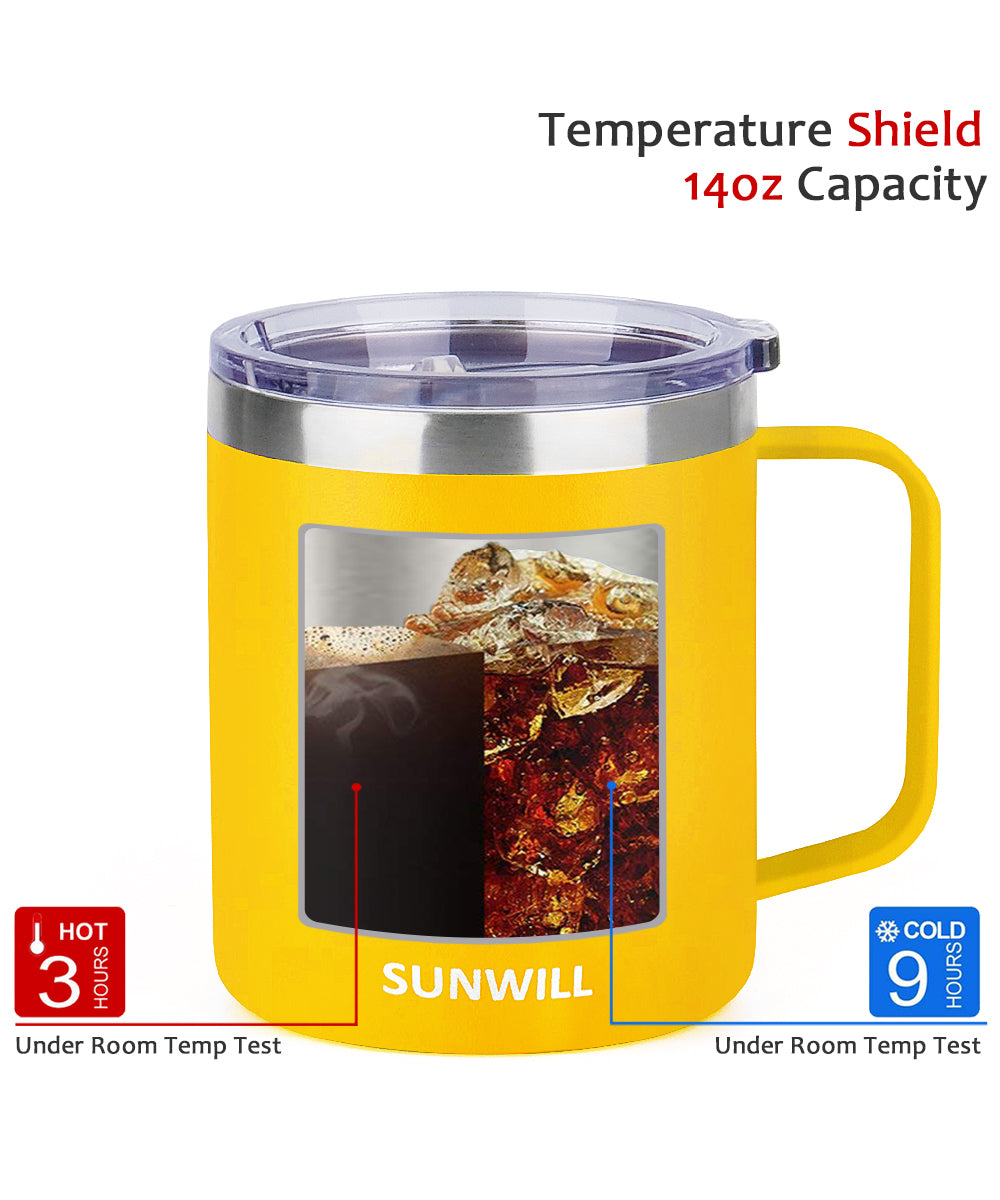 SUNWILL Stainless Steel Travel Coffee Mug, Insulated Double Wall Camping Cup  with Handle, 22oz, Powder Coated Black 