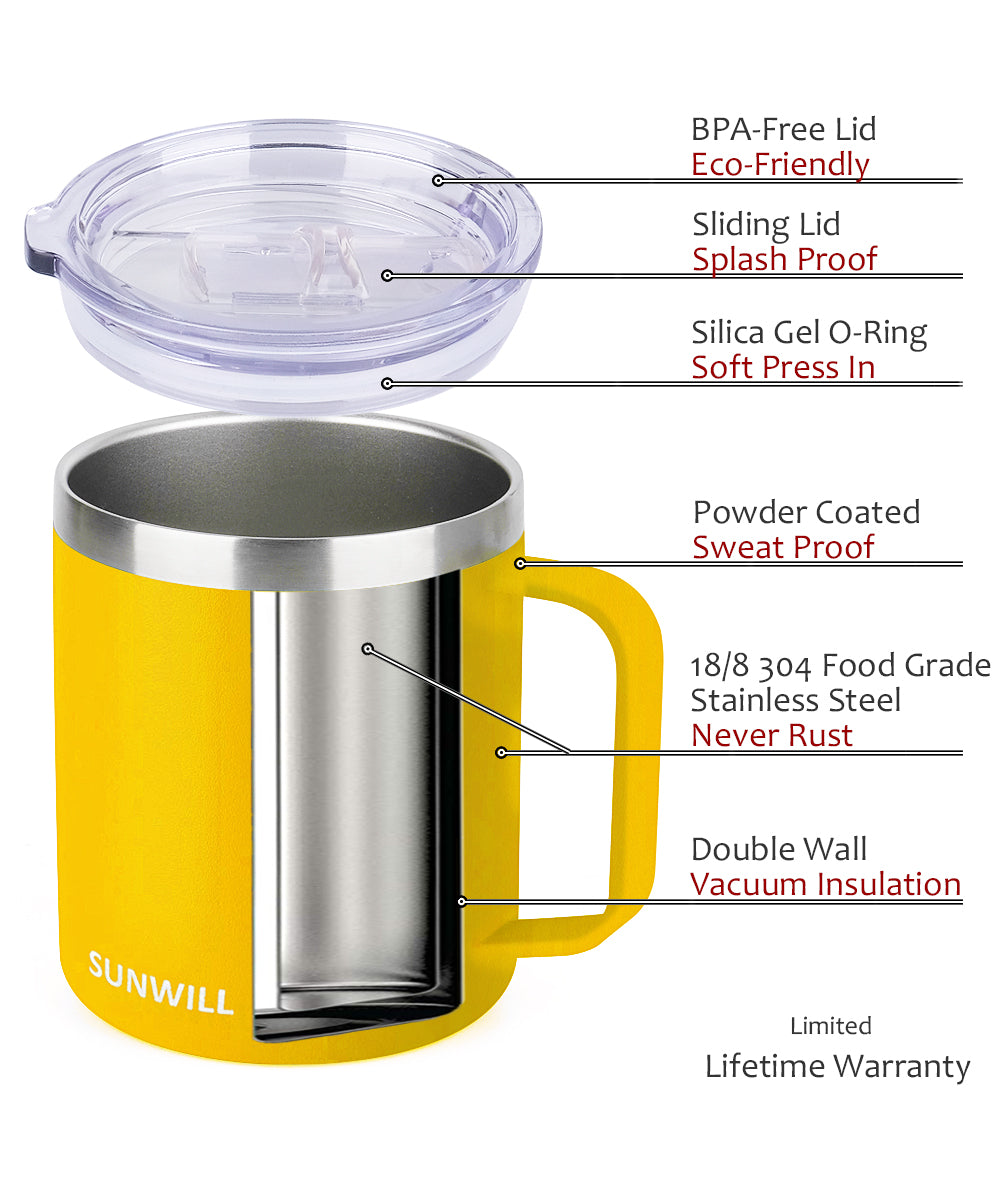 14oz Coffee Mug With Sliding Lid - Powder Coated Yellow