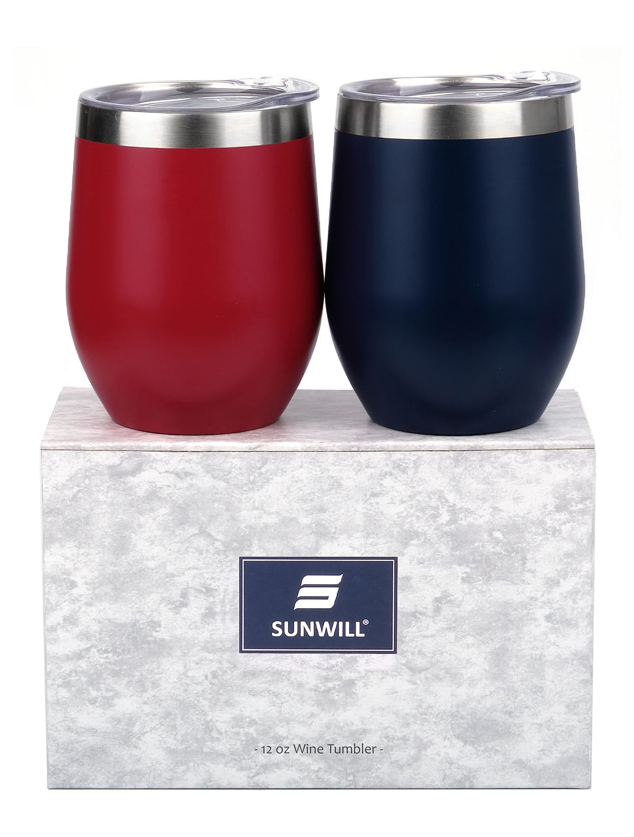 12oz Wine Tumbler With Lid - Navy Blue & Wine Red