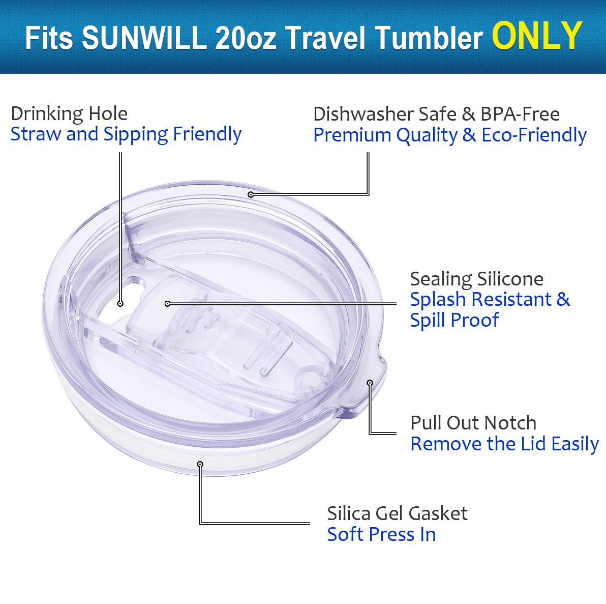 Spill Proof and Splash Resistant Silicone Sliding Lid for 20oz Travel Tumblers