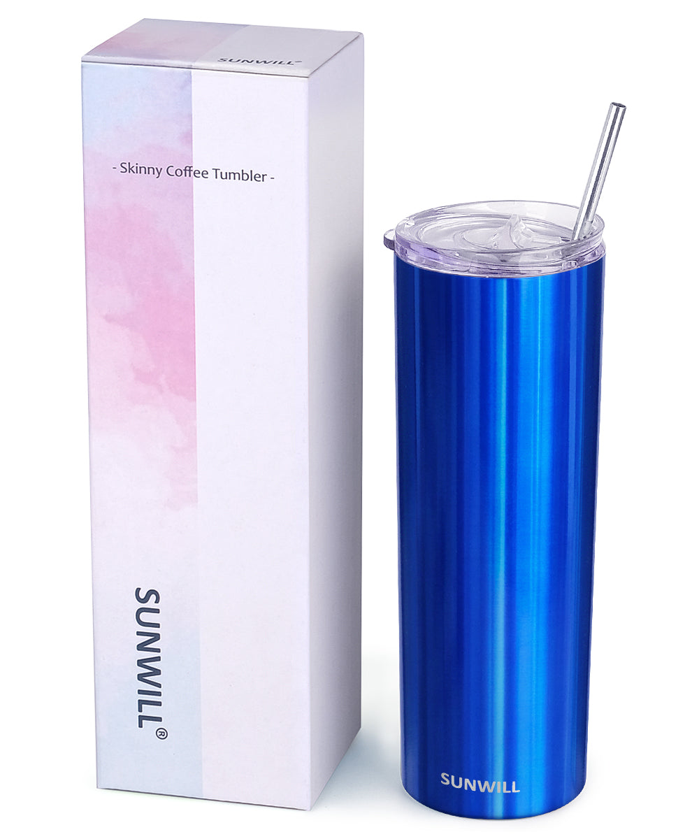 Embossed Glass Tumbler with Straw, Blue