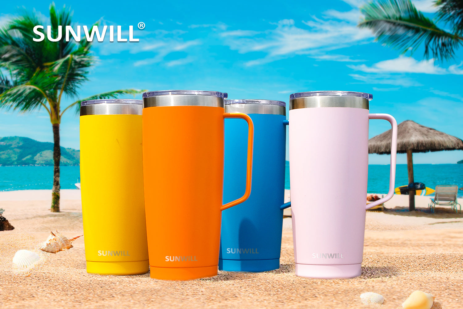 20 oz Stainless Steel Insulated Travel Tumbler with Handle - Powder Coated  (Case of 24)