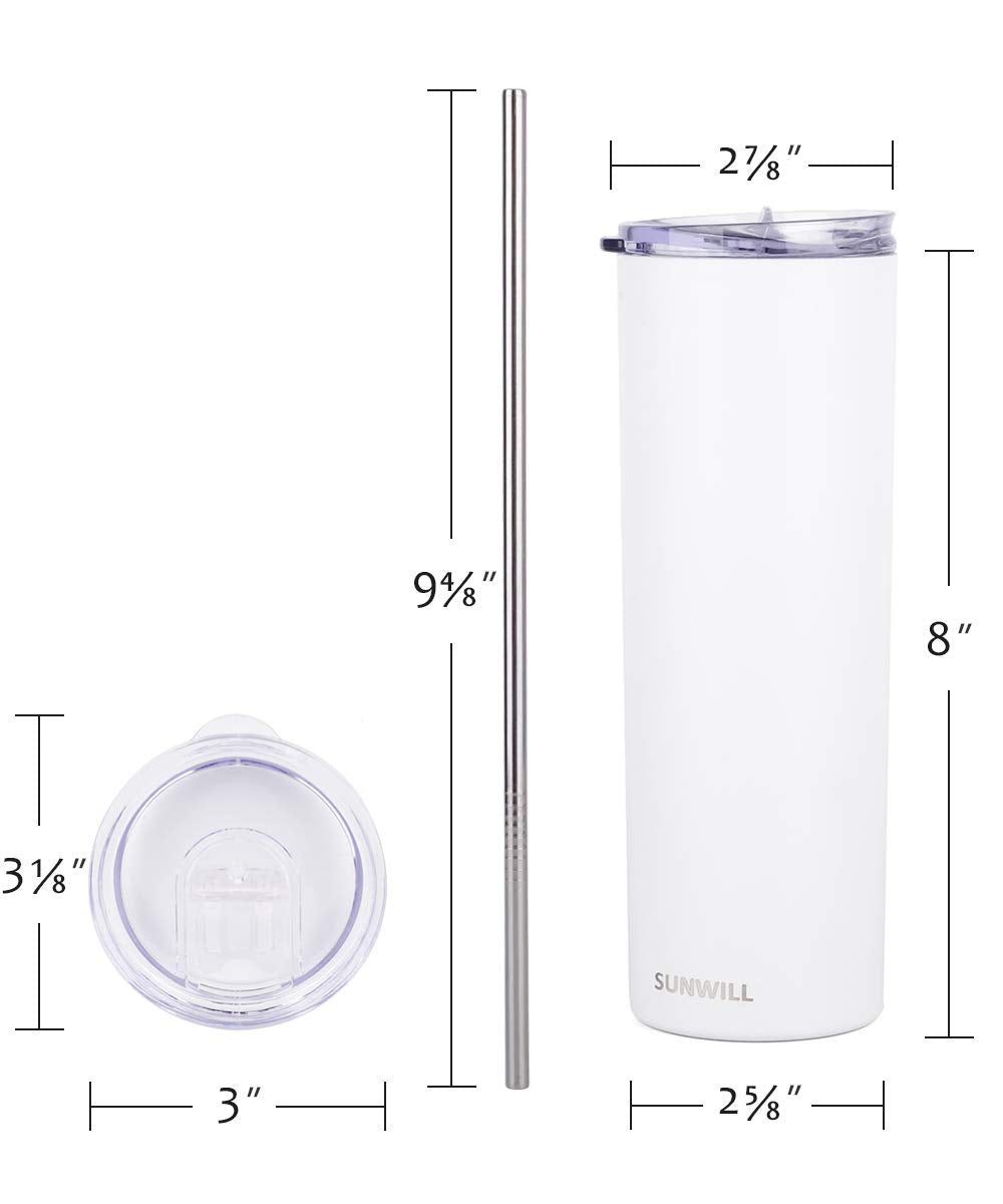 20oz Skinny Tumbler With Straw and Lid - White