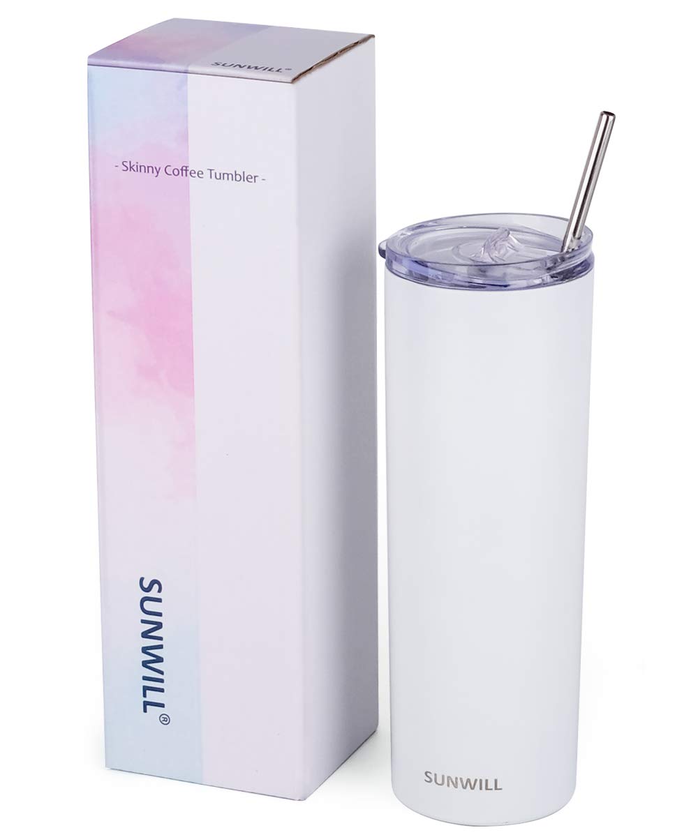 20oz Skinny Tumbler With Straw and Lid - White