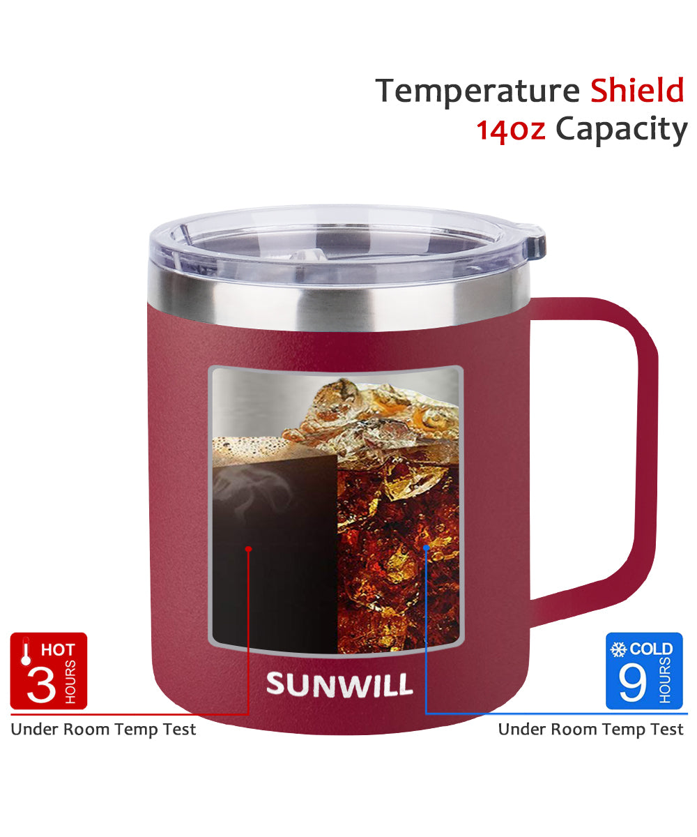14oz Coffee Mug With Sliding Lid - Powder Coated Wine Red – SunwillBiz