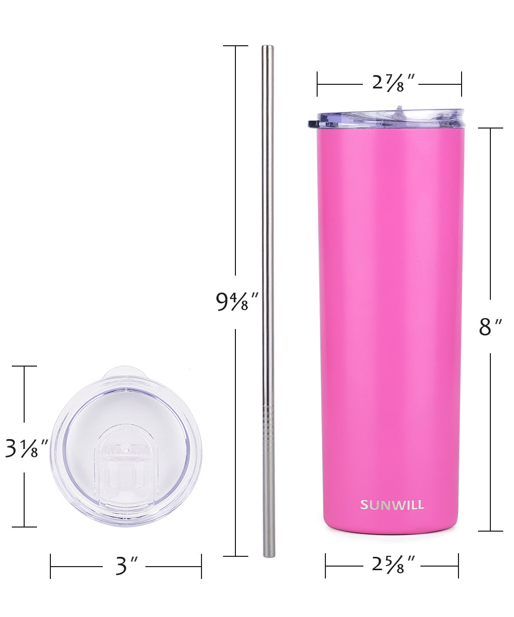Stainless Steel Tumbler with Lid and Straw - 20oz - Hot Pink