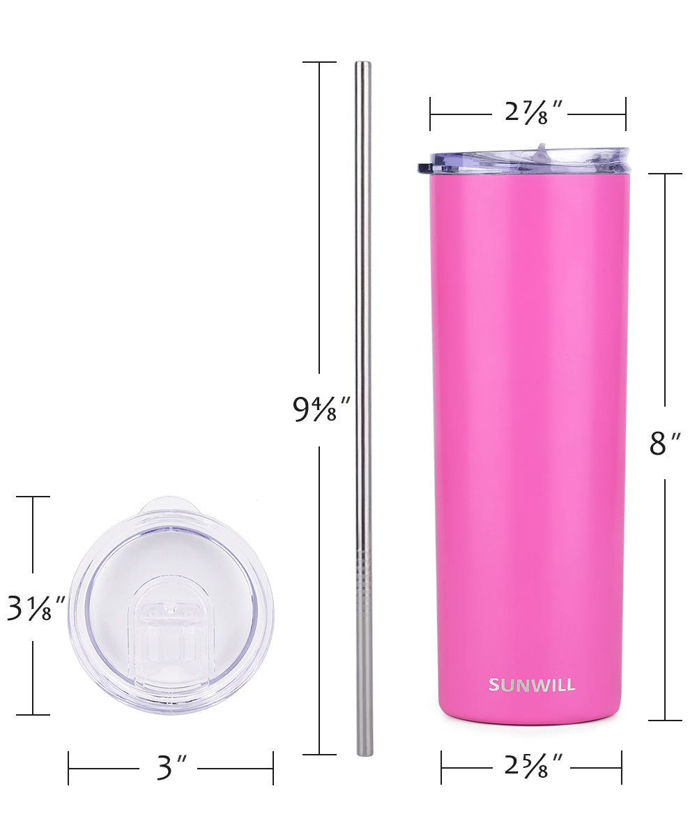 20oz Skinny Tumbler With Straw and Lid - Hot Pink – SunwillBiz